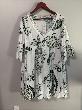 NWT Cupshe Womens Swim Cover Up Medium Green Paisley Short Sleeve Resort
